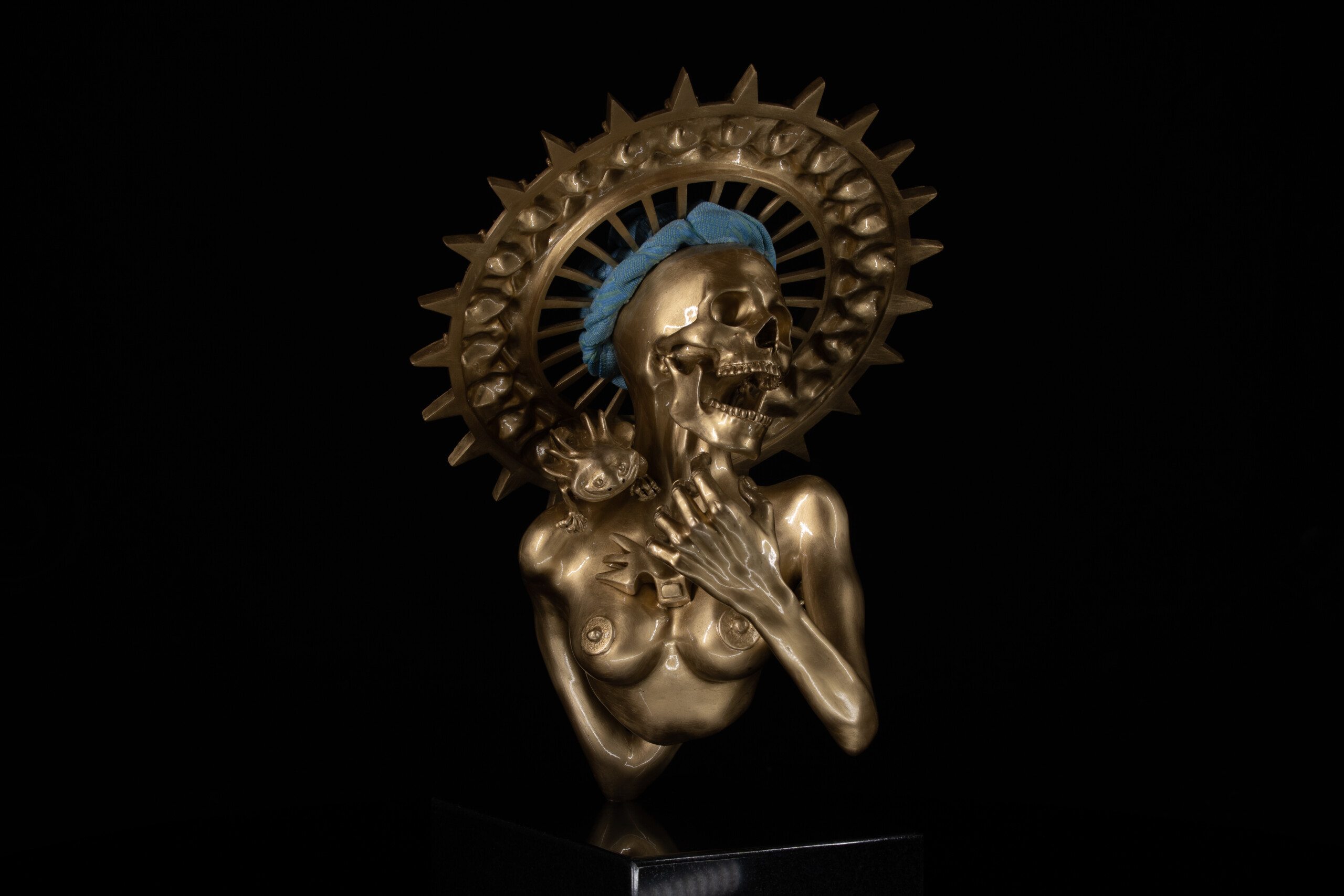 Coyolxauhqui — Calavera Mexicana® · Bronze sculpture · Lost wax casting · Perla Arroyo · Mexico City · 2024
